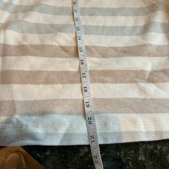 NWOT Maeve Anthropologie Helsa Metallic Striped 3/4 Bell Sleeve knit crewneck. - Picture 10 of 12